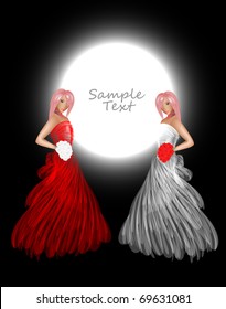 Background for your design. Girls in a red and white dress. A vector.