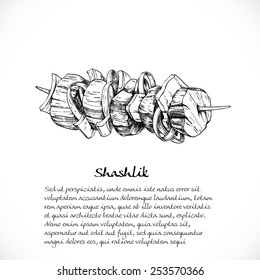 Background for your text with doodles on Caucasian cuisine - skewers