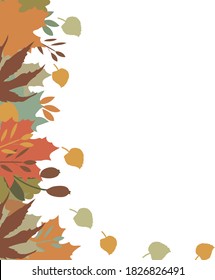 Background for your text with information, autumn theme. On the side are the leaves and branches of various trees in red, orange and brown tones