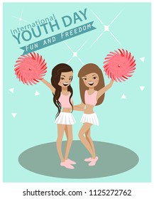 background of youthday greeting card with happy cheerleader girls.