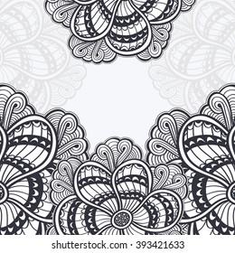 Background with  Zen doodle or Zen tangle flowers black on white for coloring page or relax coloring book or wallpaper or for decorate package clothes or different things