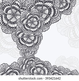 Background with  Zen doodle or Zen tangle flowers black on white for coloring page or relax coloring book or wallpaper or for decorate package clothes or different things