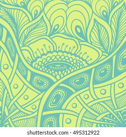 Background  with  Zen tangle or Zen doodle flowers pattern in green or for wallpaper or  for packaging