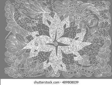 Background in zentangle. Gray Floral. Vector illustration. Doodle drawing. Meditative exercise. Coloring book anti stress for adults. Brown and white.