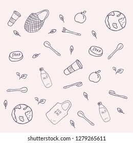Background from zero waste concept items, vector background