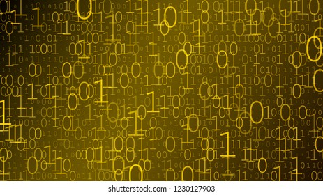Background of zeros and ones in dark yellow colors