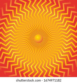 background with zigzags, geometric lines in the form of sunbeams on a yellow background. Template for text 