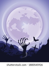 ้halloween background, zomble hands from under the ground vector. 