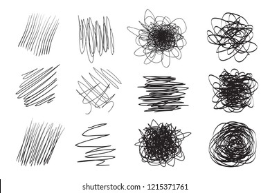 Backgrounds with array of lines. Intricate chaotic textures. Wavy backdrops. Hand drawn tangled patterns. Black and white illustration. Elements for posters and flyers