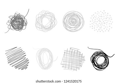 Backgrounds with array of lines. Intricate chaotic textures. Wavy backdrops. Hand drawn tangled patterns. Black and white illustration. Elements for posters and flyers