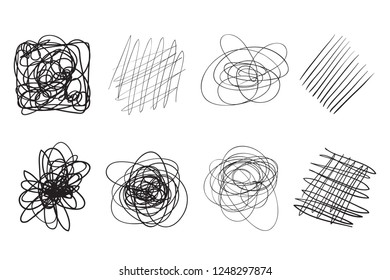 Backgrounds with array of lines. Intricate chaotic textures. Wavy backdrops. Hand drawn tangled patterns. Black and white illustration. Elements for posters and flyers