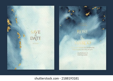 Fondo con textura de lavado de color azul.Papel dorado. Resumen del mar, vistas al océano. Elegante, elegante fondo, cubierta, tarjeta, invitación, diseño de estilo de negocios.