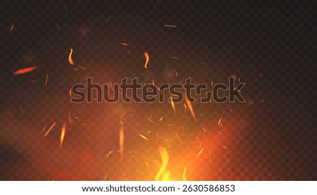 
Backgrounds of burning sparks and glowing fire particles with smoke on a dark background. Fire embers and heat effects for explosions, flame scenes or visual design.