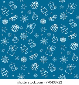 Backgrounds with Christmas and New Year items. Christmas and New year objects isolated on aquamarine
background