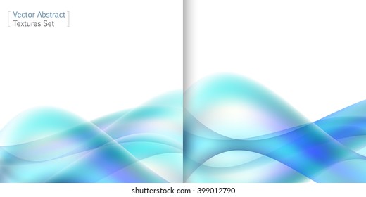 Backgrounds collection with blue, violet  and gray wave. Colorful vector abstract textures . Wavy wallpapers set.
