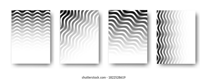 Diseño de la cubierta de fondo, patrones geométricos ondulados en blanco y negro, interesante diseño vectorial.