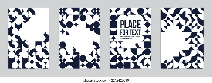 Backgrounds and cover templates vector set, abstract geometric designs, black and white compositions with copy spaces for text, complex modern art layout.