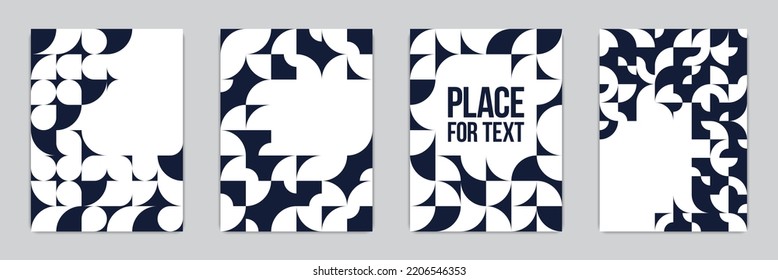 Backgrounds and cover templates vector set, abstract geometric designs, black and white compositions with copy spaces for text, complex modern art layout.