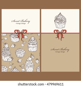 Backgrounds with cupcakes , hand drawn