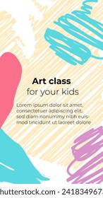 Backgrounds design with abstract cheerful elements in bright colors for social networks stories. Kids hand drawn flat design for poster , wallpaper, website, invitation, mobile apps, web ads, cover