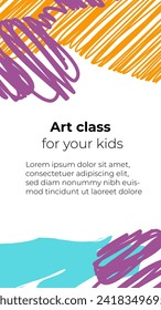 Backgrounds design with abstract cheerful elements in bright colors for social networks stories. Kids hand drawn flat design for poster , wallpaper, website, invitation, mobile apps, web ads, cover