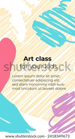Backgrounds design with abstract cheerful elements in bright colors for social networks stories. Kids hand drawn flat design for poster , wallpaper, website, invitation, mobile apps, web ads, cover