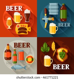 Backgrounds design with beer icons and objects.