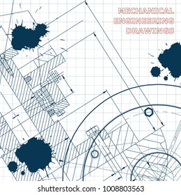 Backgrounds of engineering subjects. Technical illustration. Mechanical engineering. Draft. Ink. Blots