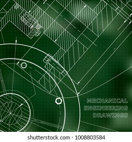 Backgrounds of engineering subjects. Technical illustration. Mechanical. Green background. Points