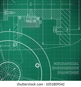 Backgrounds of engineering subjects. Technical illustration. Mechanical engineering. Technical design. Light green background. Grid