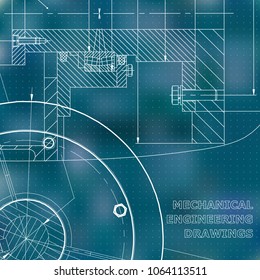 Backgrounds of engineering subjects. Technical illustration. Mechanical engineering. Technical design. Blue background. Points