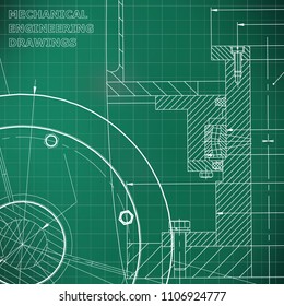 Backgrounds of engineering subjects. Technical illustration. Mechanical engineering. Light green background. Grid