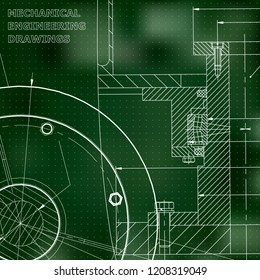 Backgrounds of engineering subjects. Technical illustration. Mechanical engineering. Green background. Points