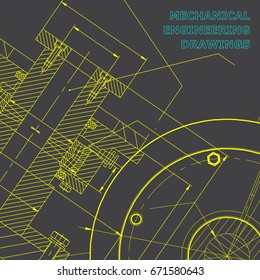 Backgrounds of engineering subjects. Technical illustration. Mechanical engineering. Technical design. Instrument making. Cover, banner. Gray