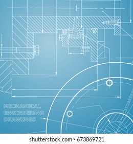 Backgrounds of engineering subjects. Technical illustration. Mechanical engineering. Technical design. Instrument making. Cover. Blue and white