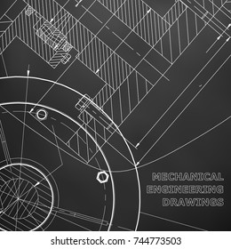 Backgrounds of engineering subjects. Technical illustration. Mechanical. Black background