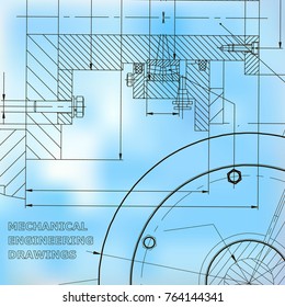 Backgrounds of engineering subjects. Technical illustration. Mechanical engineering. Technical design. Instrument making. Cover. Blue