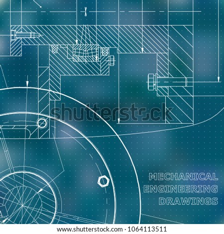 Backgrounds of engineering subjects. Technical illustration. Mechanical engineering. Technical design. Blue background. Points
