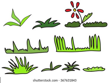 Backgrounds Of Green Grass, Isolated On White Background vector set