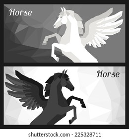 Backgrounds with horse pegasus in flat style.