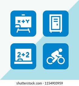 backgrounds icon. 4 backgrounds set with sport, locker and blackboard vector icons for web and mobile app
