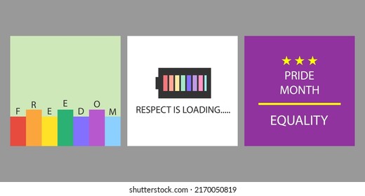 Backgrounds, illustrations and banners in three formats, consisting of red, orange, yellow, green, blue, purple, cyan, with words in the picture.PRIDE DAY