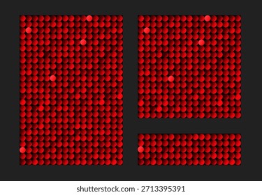 Fondos hechos de lentejuelas rojas, brillos, destellos, paillettes. Cartel de lujo de Vector con lentejuelas brillantes, puntos degradados de brillo. Mosaico brillante del círculo de la Plantilla para el folleto, volante, revista