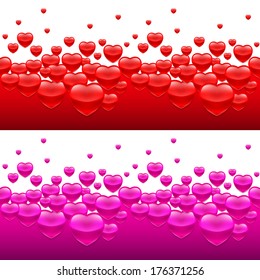 Backgrounds with many hearts in red and purple color