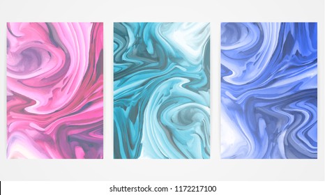 Backgrounds with marbling. Marble texture. Bright paint splash. Colorful fluid. It can be used for poster, card, brochure, invitation, cover book, catalog, banner. Size A4. Vector illustration, eps10