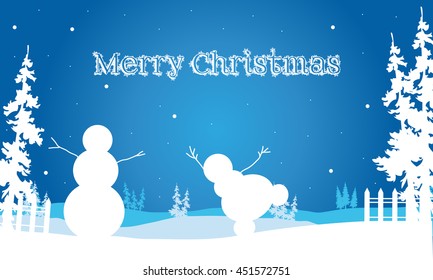 Backgrounds Merry Christmas snowman and spruce illustration
