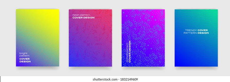 Backgrounds with organic geometric and color gradient patterns, vector abstract cover designs. Liquid fluid and geometric liquid fluid flow graphic, art posters and color gradient abstract backgrounds