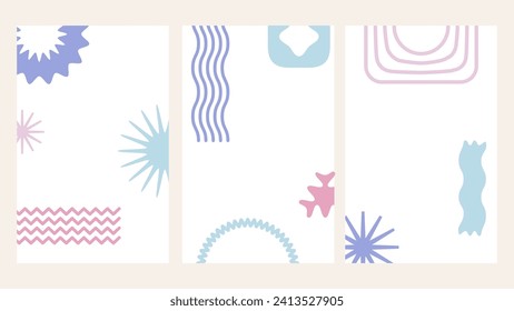 backgrounds poster groovy retro design elements, pastel Naive playful abstract shapes sticker pack