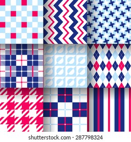 Backgrounds. Seamless pattern background with red & blue colors. Vector illustration. Pattern Swatches made with Global Colors - quick, simple editing of color