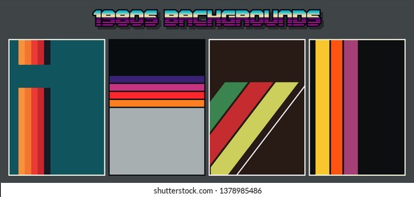Backgrounds Set from the 1980s Stripes and Retro Colors